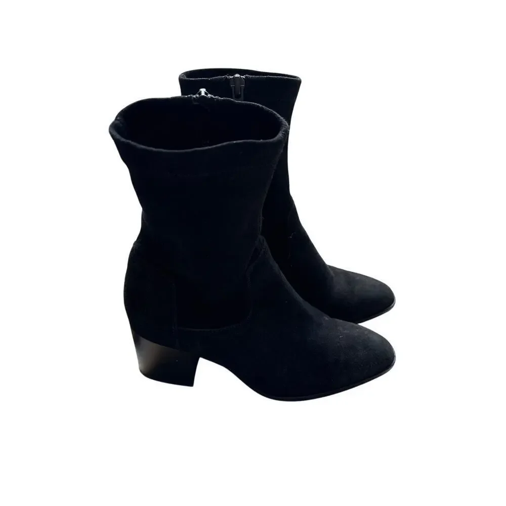 Aquatalia Black Suede Ankle Boots Block Heel 6M - Demetra